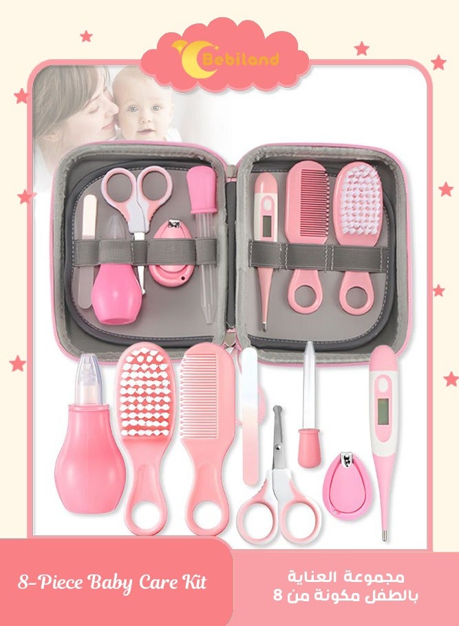 Bebiland Pack Of 8 Portable Baby Care Grooming and Healthcare Pieces Kit, Pink - Image 1