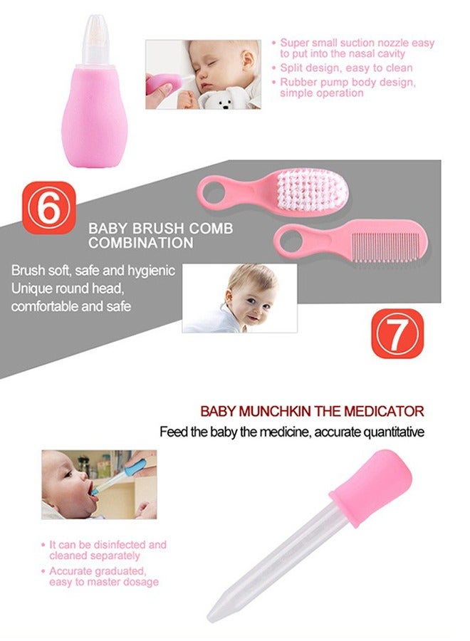 Bebiland Pack Of 8 Portable Baby Care Grooming and Healthcare Pieces Kit, Pink - Image 5