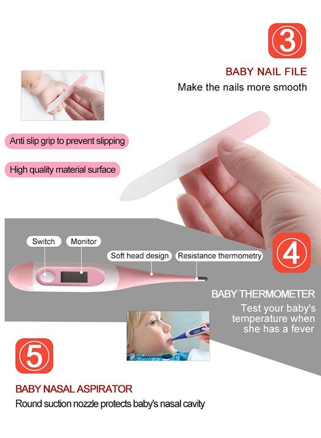 Bebiland Pack Of 8 Portable Baby Care Grooming and Healthcare Pieces Kit, Pink - Image 4