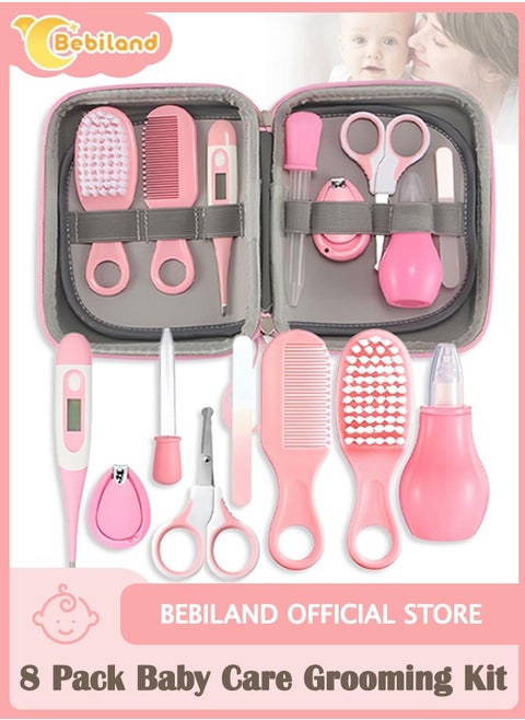 Pack Of 8 Portable Baby Care Grooming and Healthcare Pieces Kit, Pink
