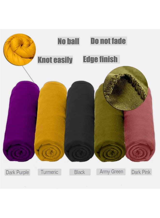 ZRQ ZRQ 5 Pieces Stretch Jersey Turban Fashion Headband Soft Breathable Long Scarf Lightweight and Comfortable Tie Head Wraps for Black Women (Black, Army Green, Dark Pink, Dark Purple, Turmeric)  - Image 4