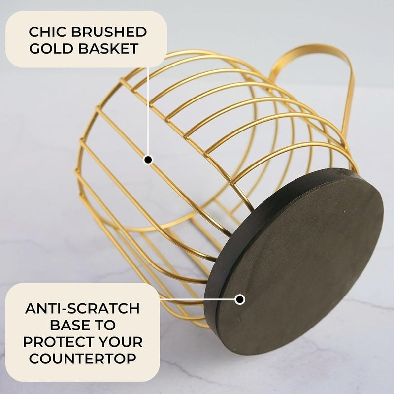 FIVE TWENTY CO. Coffee Pod Holder - Compatible with Nespresso Vertuo Pods and Capsules - Gold Metal K Cup Holder - Cute Coffee Pod Basket w/ Wooden Base & Lid - Coffee Pod Storage - Coffee Bar Decor - Image 3