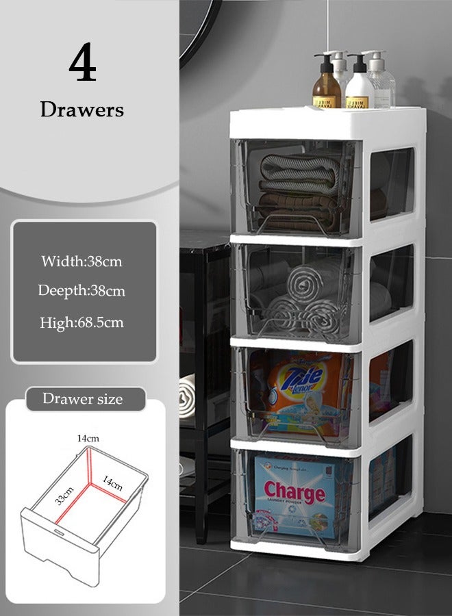 DUNISO 4-Layer Narrow Storage Cabinet  with Drawers Wheels -Waterproof Drawer Cart Bathroom Storage Cabinet Box Plastic Transparent Bathroom Storage Containers for Small Spaces,Toilet, Kitchen,Bedroom,Office Laundry Living Room  - Image 1