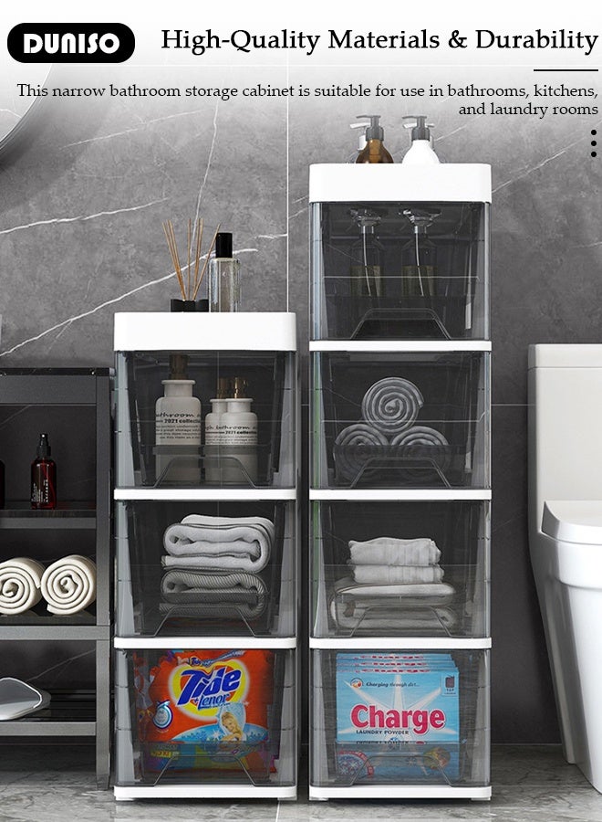 DUNISO 4-Layer Narrow Storage Cabinet  with Drawers Wheels -Waterproof Drawer Cart Bathroom Storage Cabinet Box Plastic Transparent Bathroom Storage Containers for Small Spaces,Toilet, Kitchen,Bedroom,Office Laundry Living Room  - Image 2