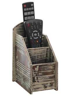 MyGift MyGift Rustic Torched Wood Remote Control Holder for Table with 3 Compartments, Living Room TV Media Organizer  - Image 3