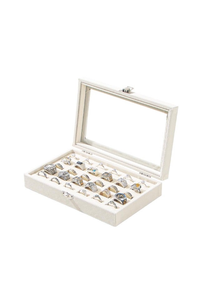 Adugay Ring Display Case,Jewelry Ring Organizer Box For Rings,Ring And Earring Holder Box For Girl,Velvet Ring Display Tray (Beige, 30 slots), QF010 - Image 1