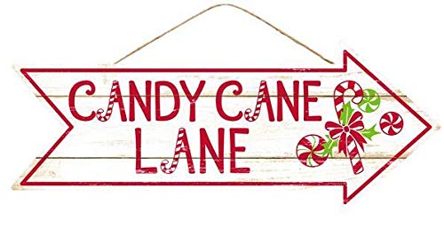 GiftWrap Etc. Candy Cane Lane Christmas Sign - 16"" x 6.5""  Red  Green  White Wooden Home Decor  Kitchen  Yard  Front Door  Patio  Classroom  Office  Daycare  Christmas Tree Lot