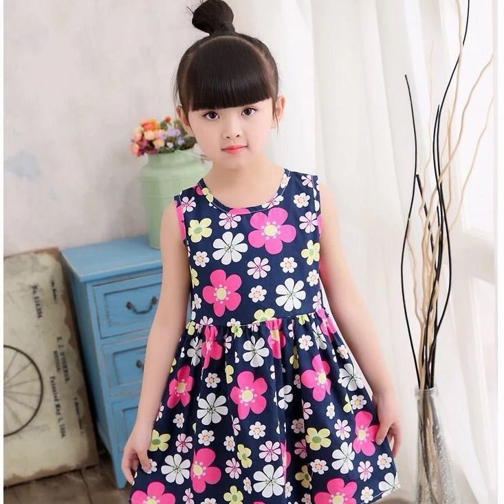 Girls 2021 Western Style Cotton Coat Autumn and Winter Clothes Korean Style Hooded Cartoon Cotton Coat for Little Girls Mid-length Cotton-padded Jacket Warm-keeping Trendy Navy blue flowers 