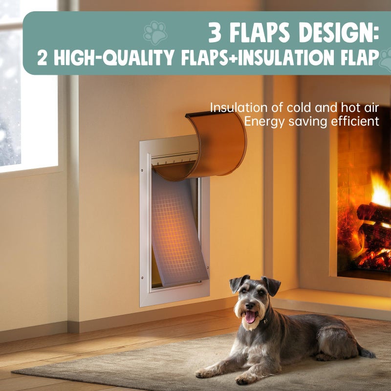 PETCOMING 3-Flap Insulated Aluminum Dog Door for Walls, Heavy-Duty Telescoping Pet Door with Dual Security Locks & Magnetic Flaps, Closing Panel, Large, Pets Up to 110 LB - Image 4