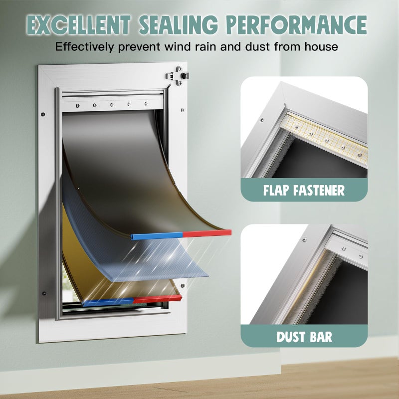 PETCOMING 3-Flap Insulated Aluminum Dog Door for Walls, Heavy-Duty Telescoping Pet Door with Dual Security Locks & Magnetic Flaps, Closing Panel, Large, Pets Up to 110 LB - Image 2