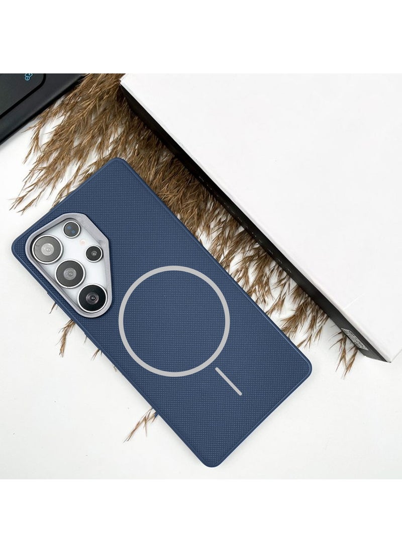 Wtech Samsung Galaxy S25 Ultra 5G 2025 Vegan Leather Phone Case, Protective Cover with Soft Touch, Elegant Design, Scratch Protection with Thin Magsafe Case Cover (MCMPMN) - Navy Blue - Image 2