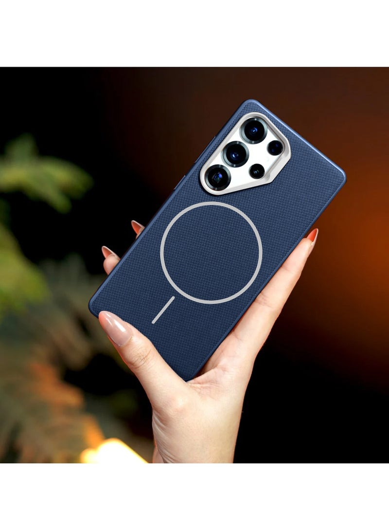 Wtech Samsung Galaxy S25 Ultra 5G 2025 Vegan Leather Phone Case, Protective Cover with Soft Touch, Elegant Design, Scratch Protection with Thin Magsafe Case Cover (MCMPMN) - Navy Blue - Image 3