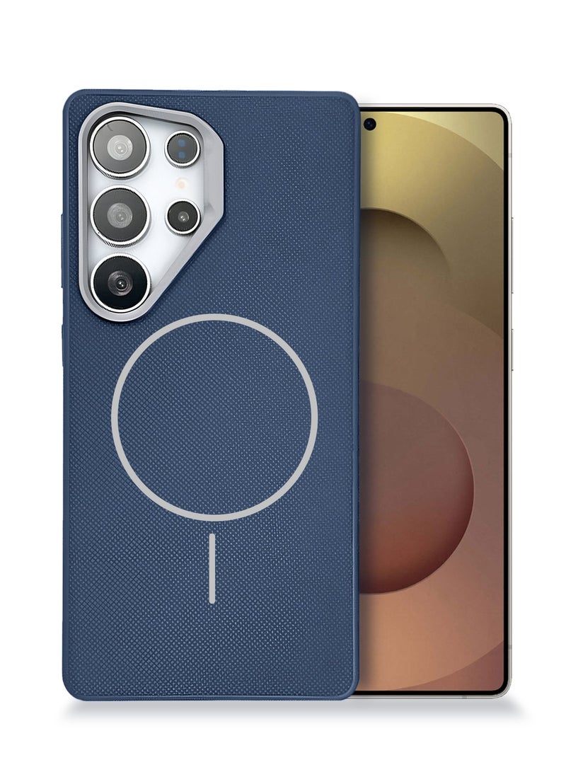 Wtech Samsung Galaxy S25 Ultra 5G 2025 Vegan Leather Phone Case, Protective Cover with Soft Touch, Elegant Design, Scratch Protection with Thin Magsafe Case Cover (MCMPMN) - Navy Blue - Image 1