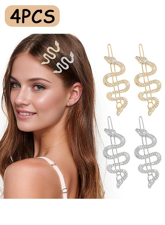 Quantum 4 PCS snake Crystal Hair Clips, Snake Hair Pins with Sparkly Rhinestones Hair Clips, Metal Hair Accessories for Women Stylish - Image 1