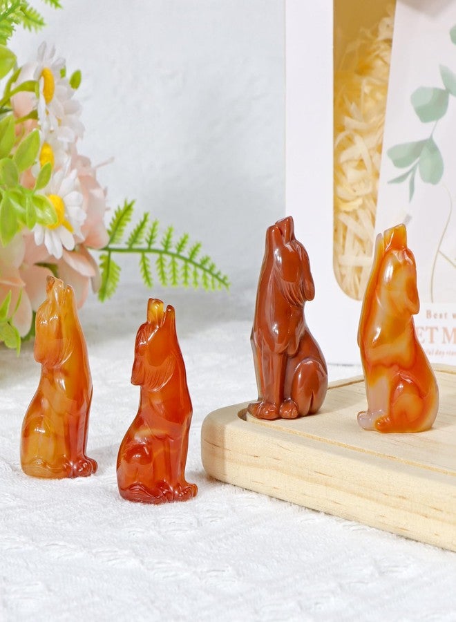 Artistone Red Agate Head Up Wolf Statue 2" Howl Wolves Figurine Decor Ornament for Home Ornament Healing Crystal Pocket Animal Sculpture with Gift Box - Image 3