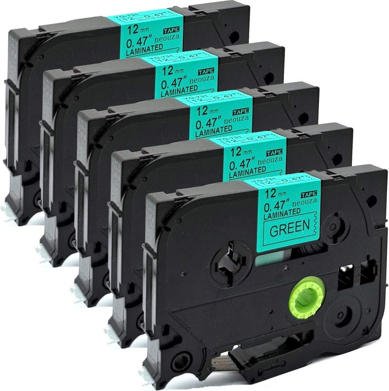 NEOUZA 5PK Compatible with Brother PTouch Laminated Tze Tz Label Tape Cartridge 12mmx8m TZe731 Black on Green - Image 1