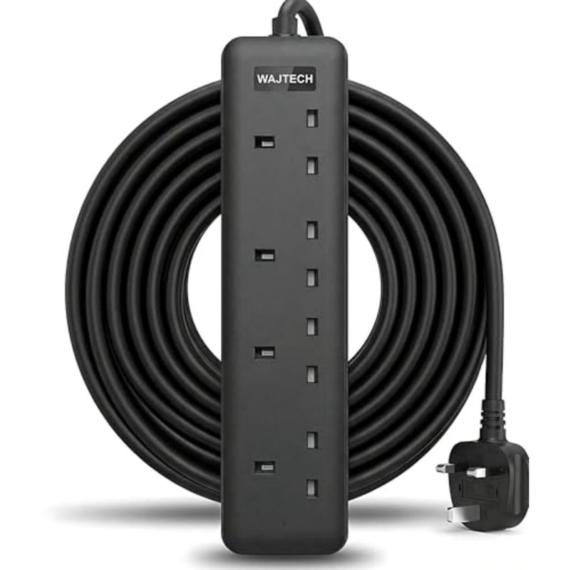 المملكة المتحدة تمديد الرصاص 4 طريقة التوصيل المقبس موسع 13A 250V 3250W سلك التمديد، 3 متر الحبل الثقيلة قطاع الطاقة متعدد التوصيل شريط محول للمنزل والمطبخ والحديقة الأسود - Image 1