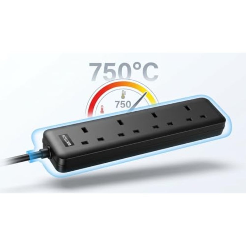 المملكة المتحدة تمديد الرصاص 4 طريقة التوصيل المقبس موسع 13A 250V 3250W سلك التمديد، 3 متر الحبل الثقيلة قطاع الطاقة متعدد التوصيل شريط محول للمنزل والمطبخ والحديقة الأسود - Image 4