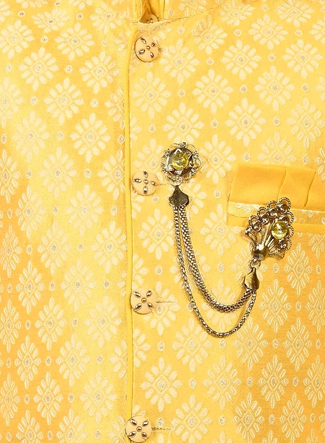 BT DEZINES Boys Yellow Kurta Pyjama Waistcoat Set