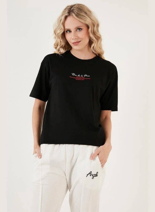 Lela Lela Written Detailed Cotton Oversize Crew Neck T-Shirt Women's T-SHIRT 541RUEDELA