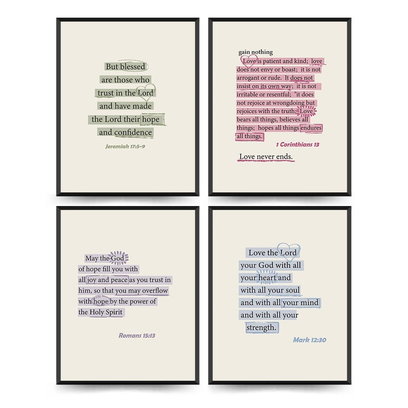 ETVISO Christian Wall Art Set of 4, Dorm Decor for College Girls, Trendy Preppy Inspirational Bible Verses Wall Art Prints for Women Girl Bedroom Decorationsï¼ŒTeen Girl Room Decor 8x10 (Unframed) - Image 1