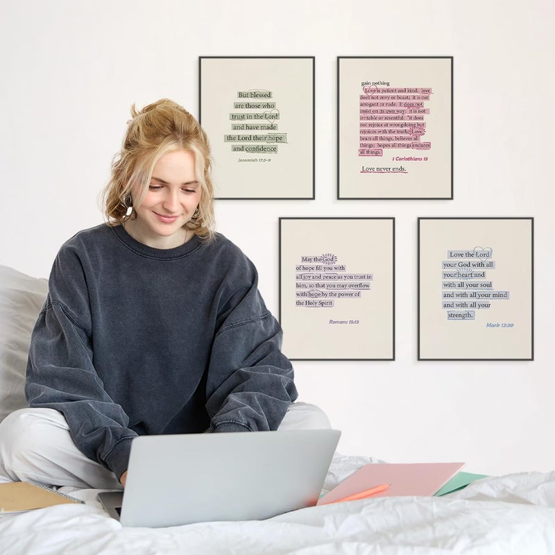 ETVISO Christian Wall Art Set of 4, Dorm Decor for College Girls, Trendy Preppy Inspirational Bible Verses Wall Art Prints for Women Girl Bedroom Decorationsï¼ŒTeen Girl Room Decor 8x10 (Unframed) - Image 5