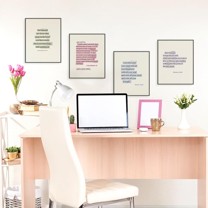 ETVISO Christian Wall Art Set of 4, Dorm Decor for College Girls, Trendy Preppy Inspirational Bible Verses Wall Art Prints for Women Girl Bedroom Decorationsï¼ŒTeen Girl Room Decor 8x10 (Unframed) - Image 3