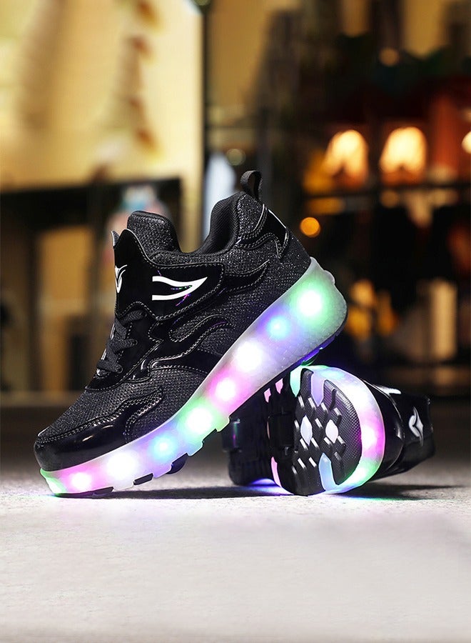 Loquat LED Flash Light Fashion Shiny Sneaker Skate Shoes with 7 Colors Double Wheels LED USB Charging  Rechargeable Light Fashion Sneakers Skate Shoes Flashing Sole for Children 36EU  - Image 2