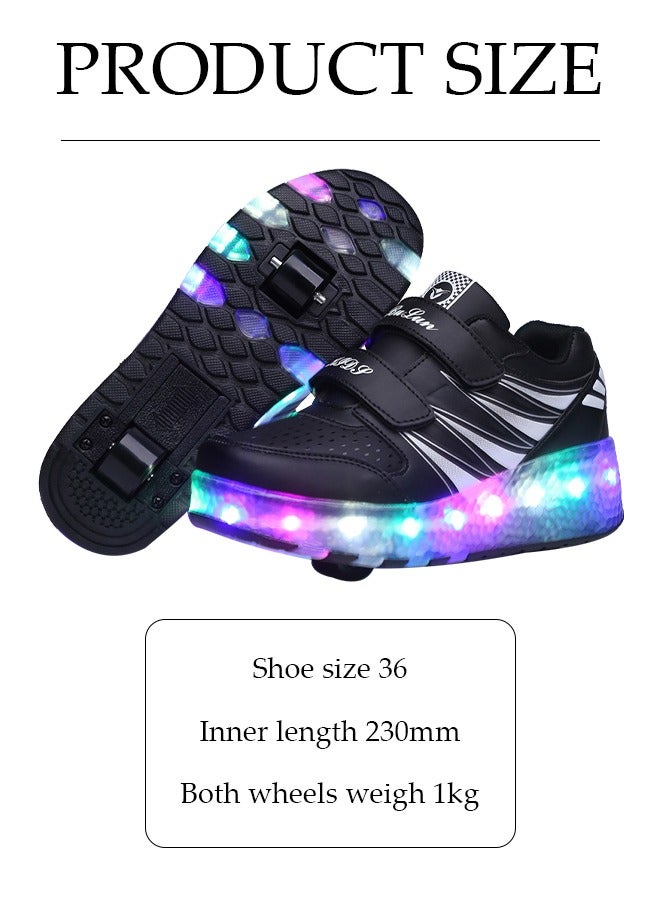 Loquat LED Flash Light Fashion Shiny Sneaker Skate Shoes with 7 Colors Double Wheels LED USB Charging  Rechargeable Light Fashion Sneakers Skate Shoes Flashing Sole for Children 36EU  - Image 4