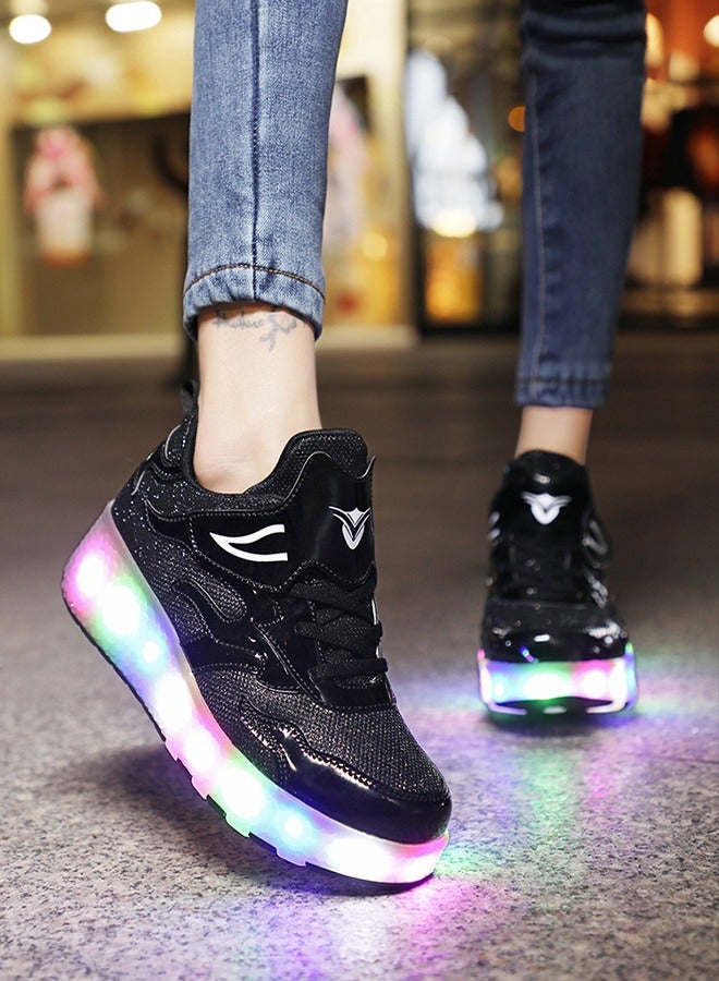 Loquat LED Flash Light Fashion Shiny Sneaker Skate Shoes with 7 Colors Double Wheels LED USB Charging  Rechargeable Light Fashion Sneakers Skate Shoes Flashing Sole for Children 36EU  - Image 3