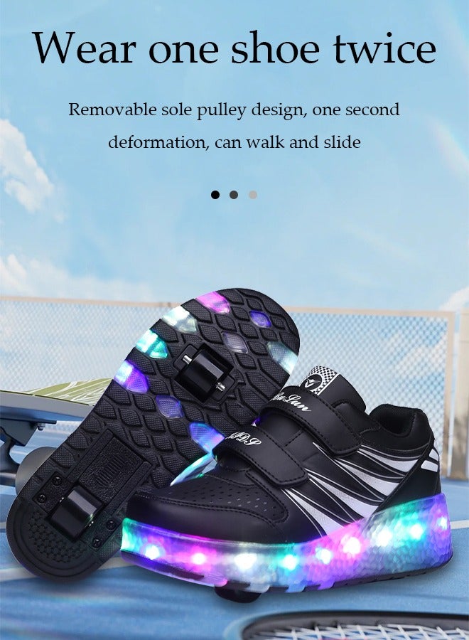 Loquat LED Flash Light Fashion Shiny Sneaker Skate Shoes with 7 Colors Double Wheels LED USB Charging  Rechargeable Light Fashion Sneakers Skate Shoes Flashing Sole for Children 36EU  - Image 5