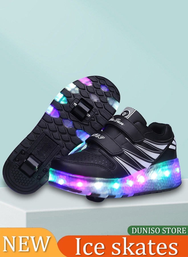 Loquat LED Flash Light Fashion Shiny Sneaker Skate Shoes with 7 Colors Double Wheels LED USB Charging  Rechargeable Light Fashion Sneakers Skate Shoes Flashing Sole for Children 36EU  - Image 1