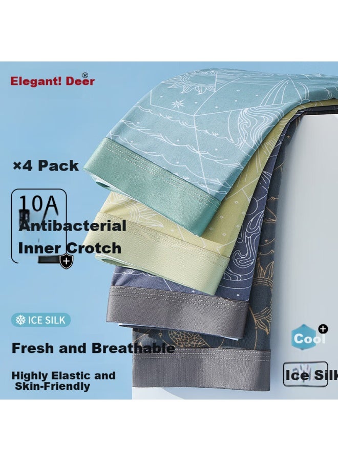 Yalu 10a Antibacterial Men's Underwear Ice Silk Breathable Seamless Plus Size Boxer Shorts 4-pack XL - Image 1