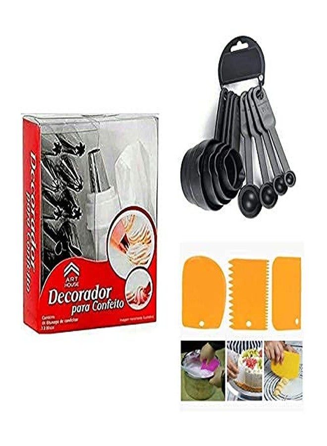 Baking Set 12 Piece Cake Decorating Nozzle Set and 3 Pcs Set Plastic Dough Bench Scraper Cake Cutter, Chopper and 8 pcs Measuring Cup Combo Pack (Multi) - Image 1