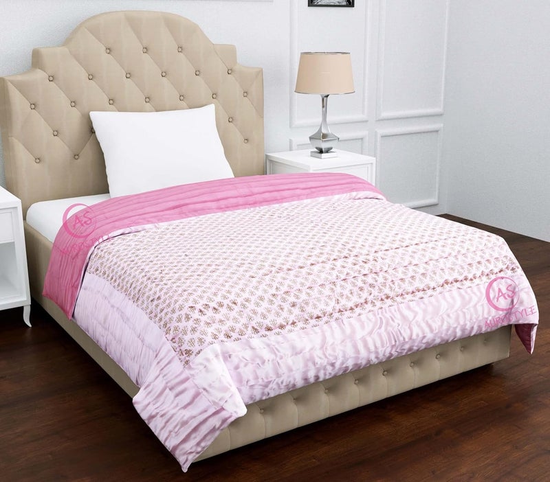 AUROSTYLE بطانية دوهر من الحرير الناعم القطني المملوء من أوروستايل بتصميم زهور لطيف 85x55 بوصة باللون الوردي الفاتح للسرير الفردي - Image 2