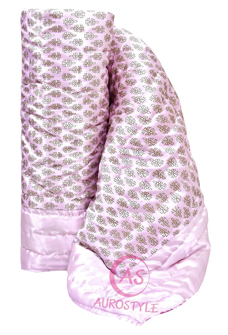 AUROSTYLE بطانية دوهر من الحرير الناعم القطني المملوء من أوروستايل بتصميم زهور لطيف 85x55 بوصة باللون الوردي الفاتح للسرير الفردي - Image 5