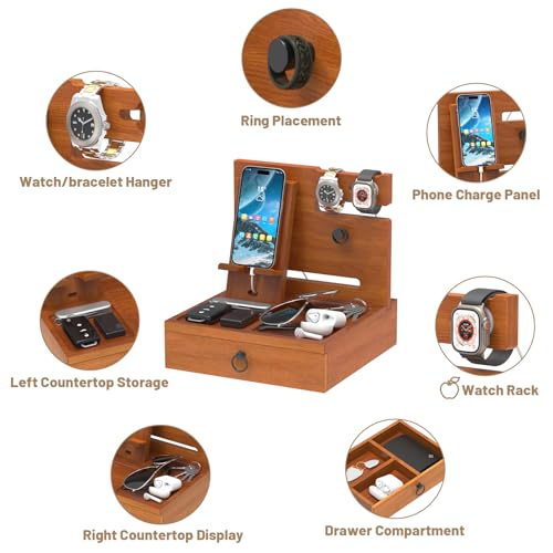 Zaldia Wood Phone Docking Station, Nightstand Organizer with Drawer, Bedside Table Organizer for Watch & Accessories, Christmas Anniversary Birthday Gifts for Men,Dad,Husband - Image 4