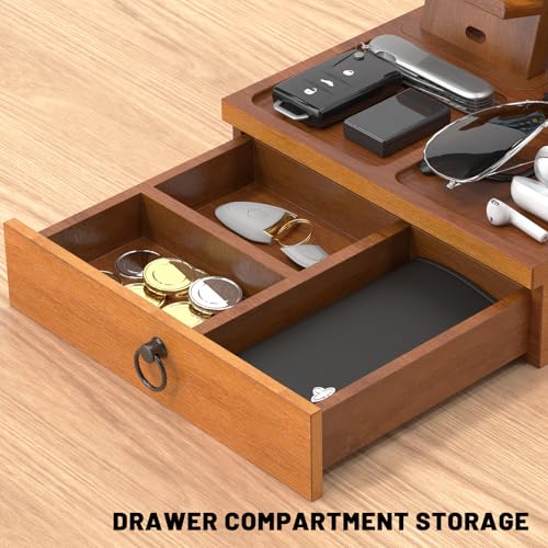 Zaldia Wood Phone Docking Station, Nightstand Organizer with Drawer, Bedside Table Organizer for Watch & Accessories, Christmas Anniversary Birthday Gifts for Men,Dad,Husband - Image 2