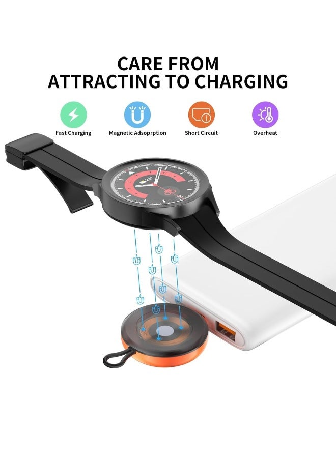 شاحن محمول USB C للساعات، جالاكسي 6 كلاسيك/6/5 برو/5/4/4 كلاسيك/3/أكتيف 2 (بدون جير 2/3) شواحن لاسلكية مغناطيسية للسفر شحن سريع (برتقالي) - Image 4