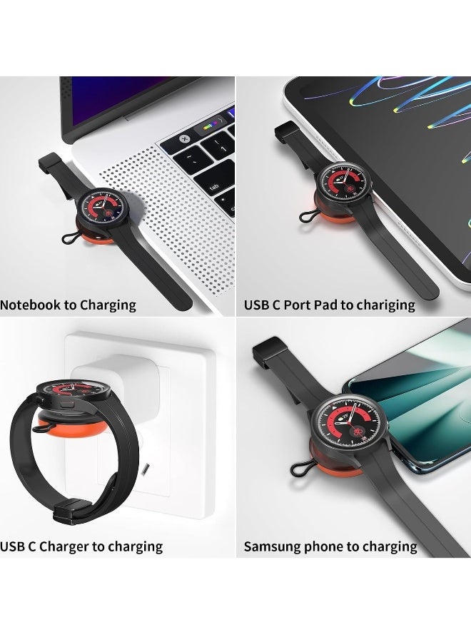 شاحن محمول USB C للساعات، جالاكسي 6 كلاسيك/6/5 برو/5/4/4 كلاسيك/3/أكتيف 2 (بدون جير 2/3) شواحن لاسلكية مغناطيسية للسفر شحن سريع (برتقالي) - Image 5