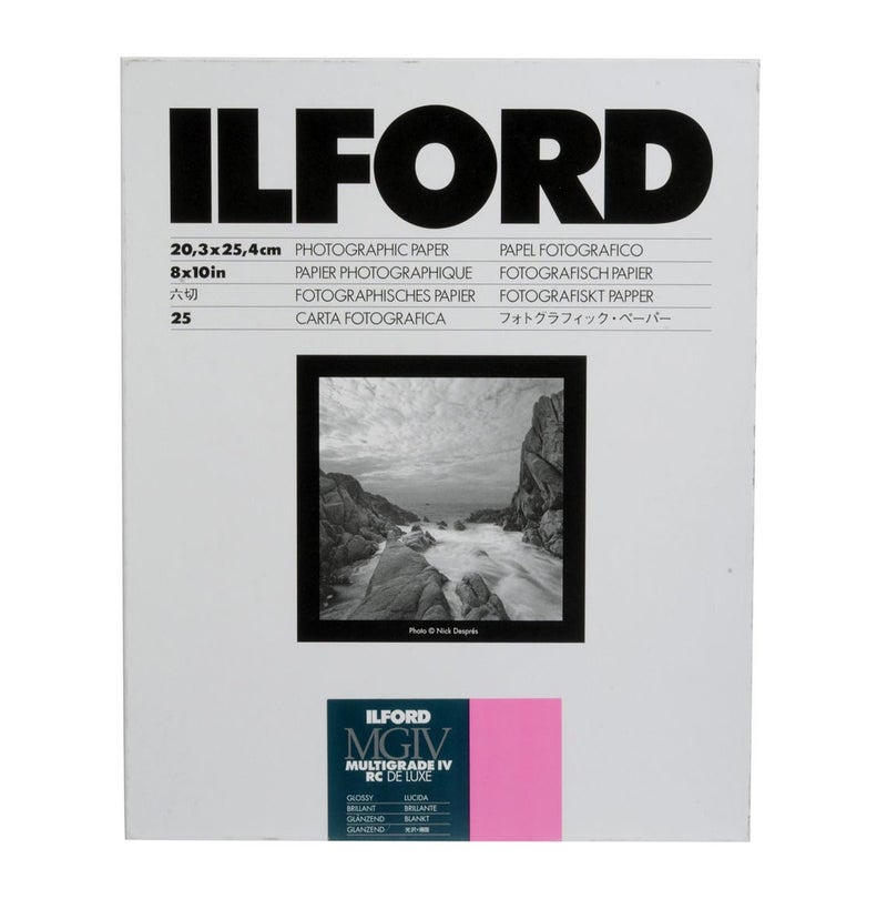 Ilford Multigrade IV RC Deluxe Resin Coated VC Variable Contrast Black & White Enlarging Paper - 8x10" - 25 Sheets - Glossy Surface - Image 1