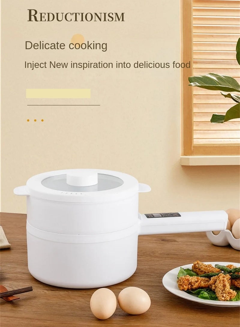 Mini Hot Pot Multifunction Long Handle Double Layer Electric Cooker for Steak Fried Rice Egg Stable Handheld Non Stick Coating Intelligent/manual Selection Fingertip Control Ceramic Glaze  - Image 5