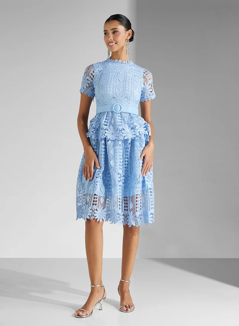 Ginger Boutique Lace Belted Midi Dress