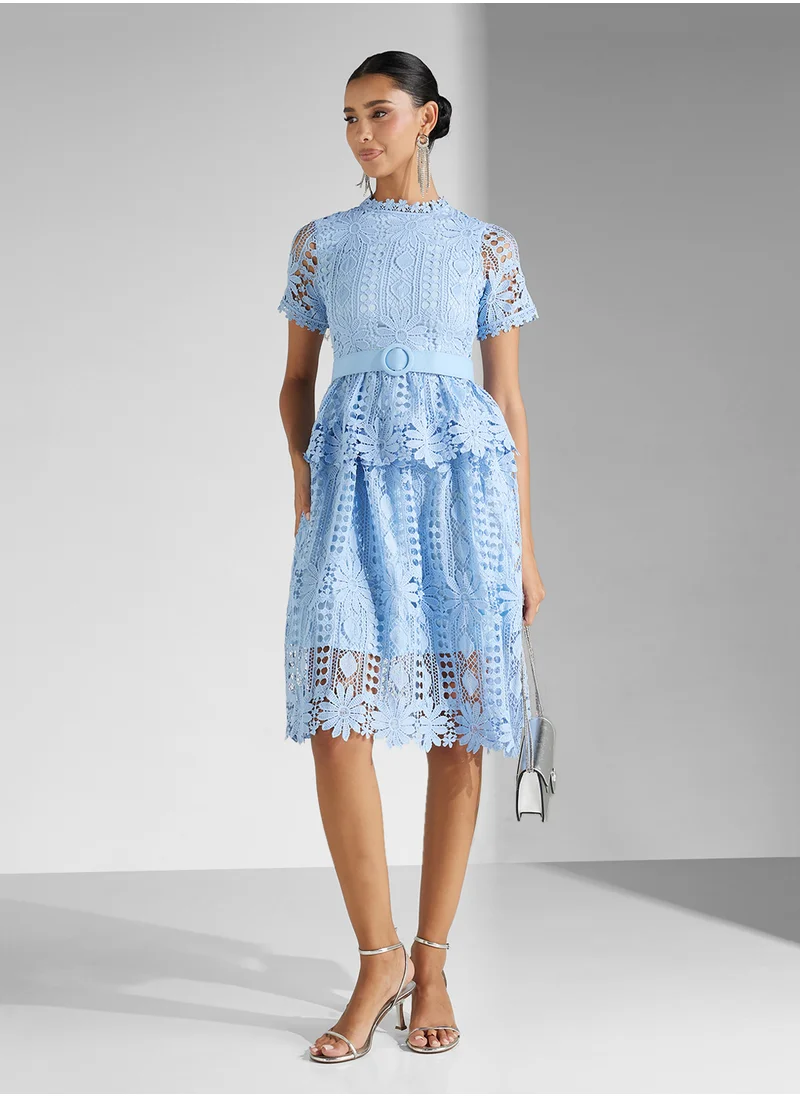 جينجر بوتيك Lace Belted Midi Dress