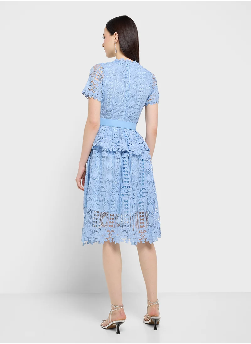 Ginger Boutique Lace Belted Midi Dress