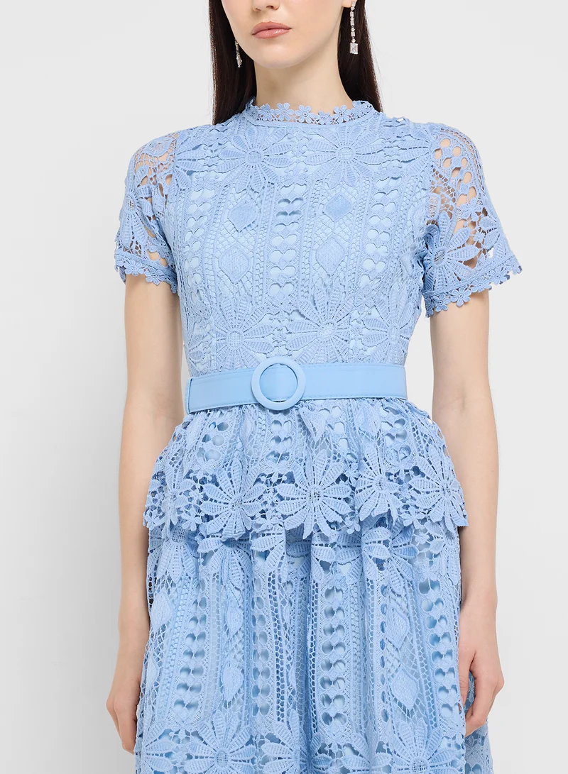 Ginger Boutique Lace Belted Midi Dress