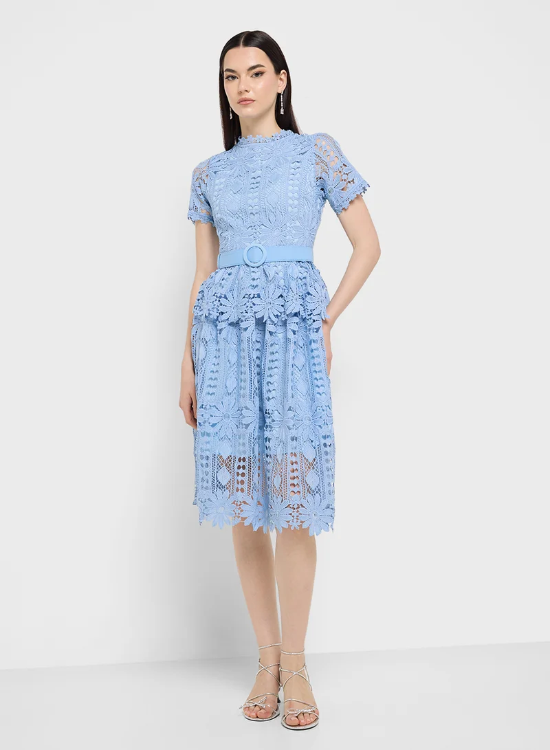 Ginger Boutique Lace Belted Midi Dress