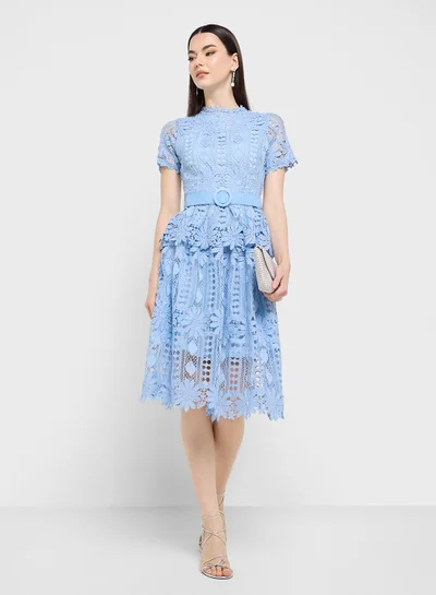 Ginger Boutique Lace Belted Midi Dress