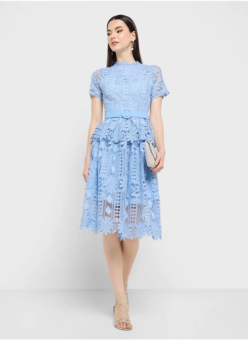 Ginger Boutique Lace Belted Midi Dress