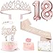 Awfrky 18th birthday decorations for girls Including 18th Happy Birthday Gifts Queen Sash with Pearl Pin Sweet Rhinestone Tiara Crown Cake Toppers Number Candles and Balloons Set Rose Gold - Image 3
